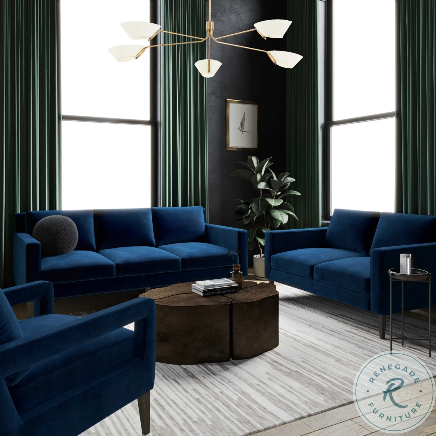 Luna Sapphire Blue Velvet Sofa - Image 2