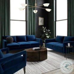 Luna Sapphire Blue Velvet Living Room Set