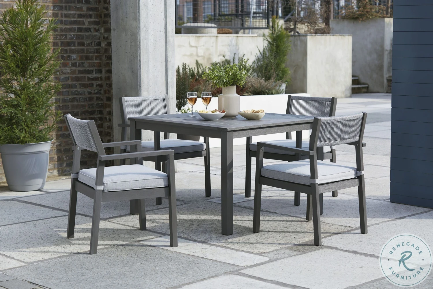 Eden Town Grey Outdoor Square Dining Room Set - Image 2