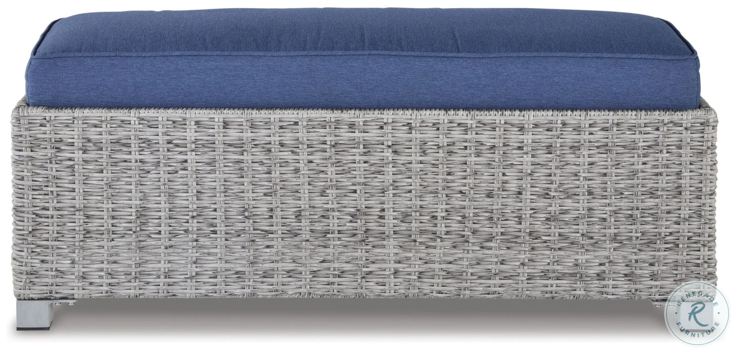 Naples Beach Light Grey And Blue Outdoor Bench - Image 3