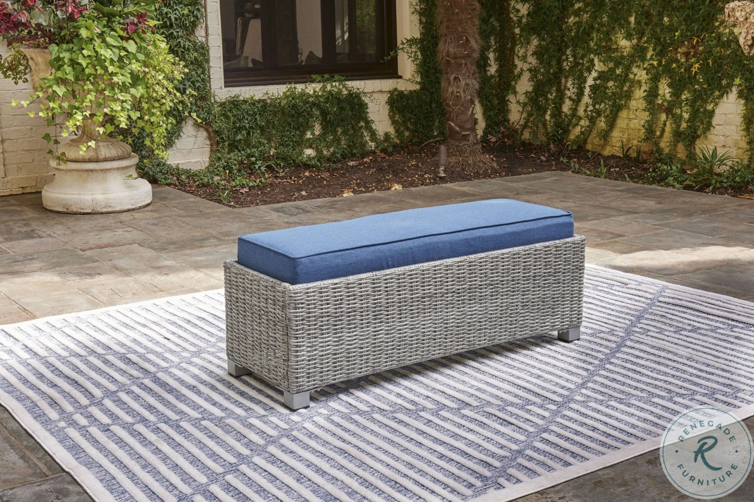 Naples Beach Light Grey And Blue Outdoor Bench - Image 8