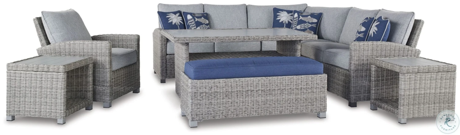 Naples Beach Light Grey And Blue Outdoor Bench - Image 9