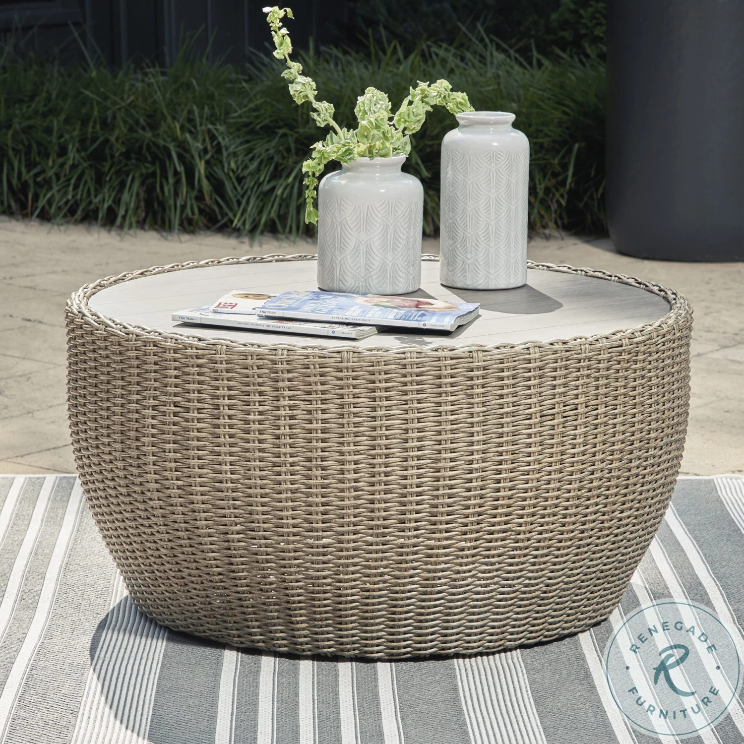 Danson Beige Outdoor Round Occasional Table Set - Image 4