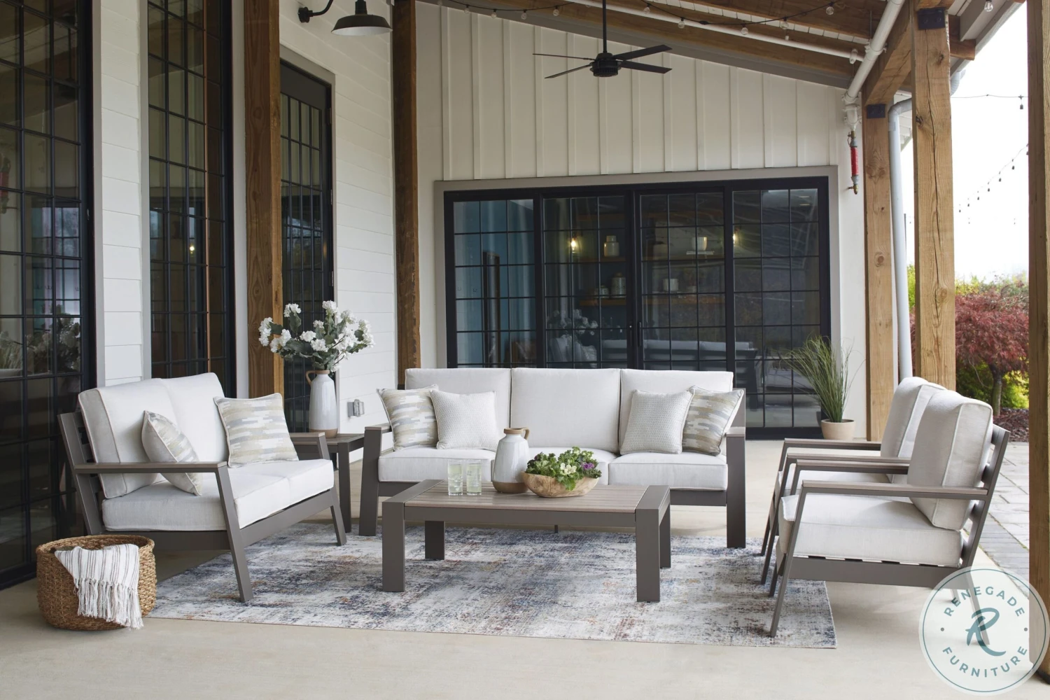 Tropicava Taupe And White Outdoor Conversation Set - Image 2