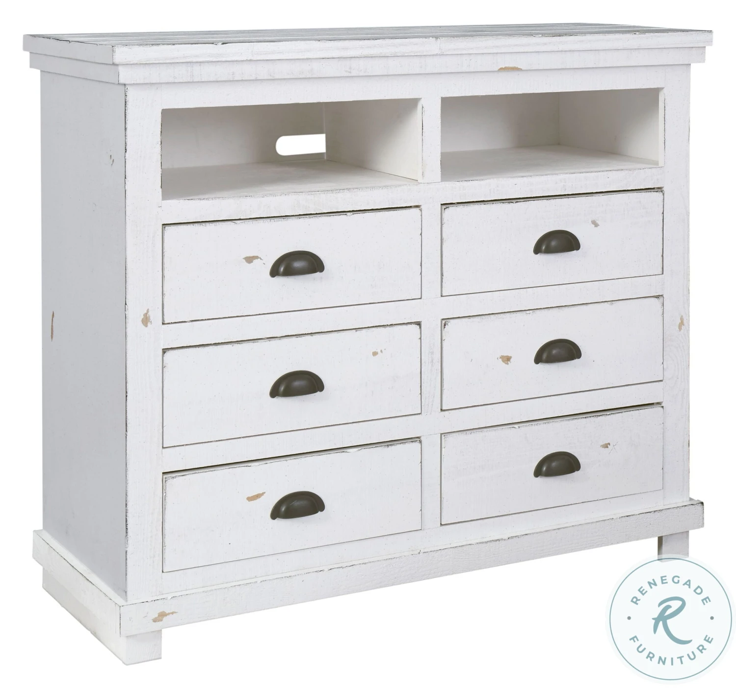 Willow Distressed White Media Chest