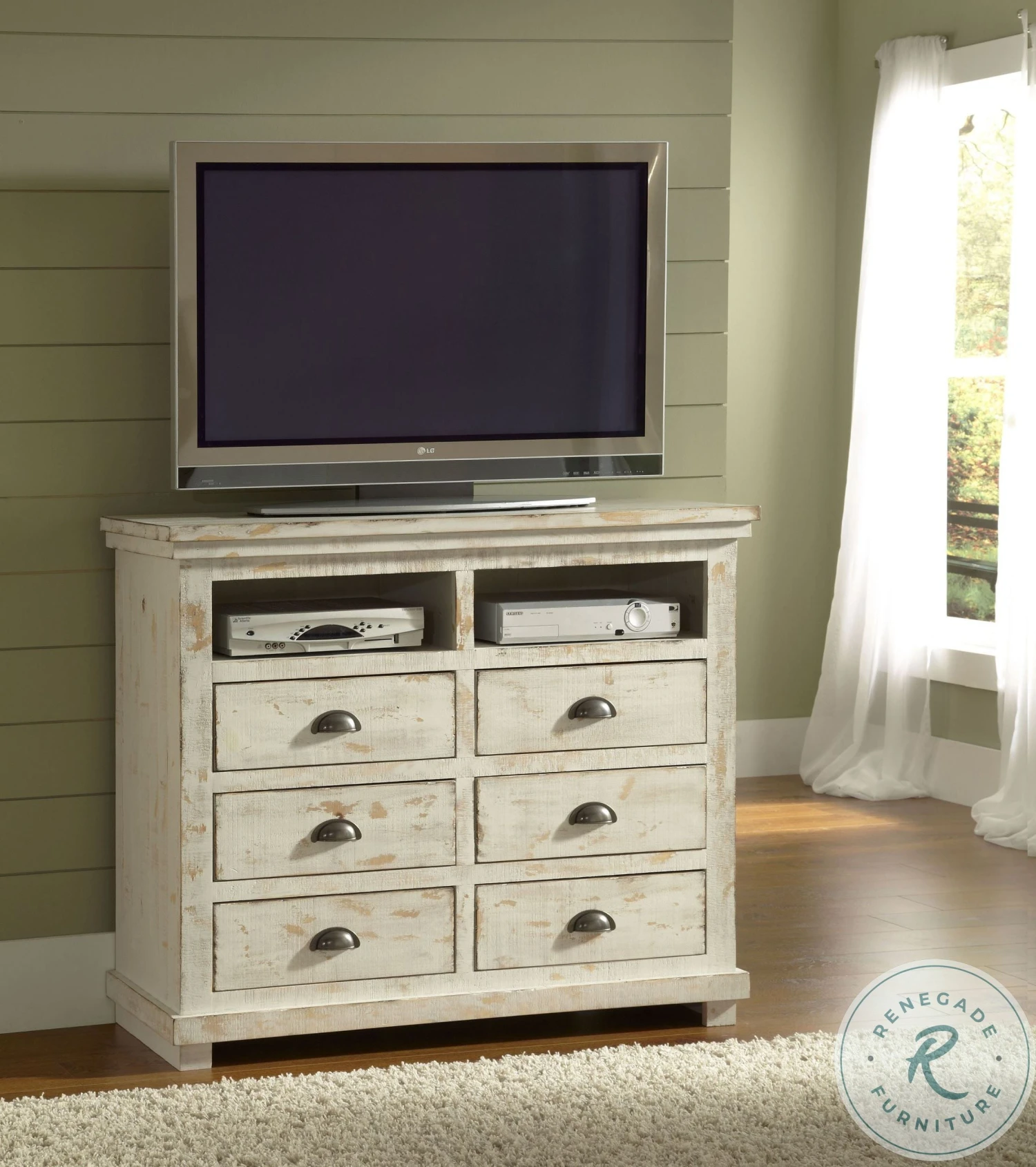 Willow Distressed White Media Chest - Image 3