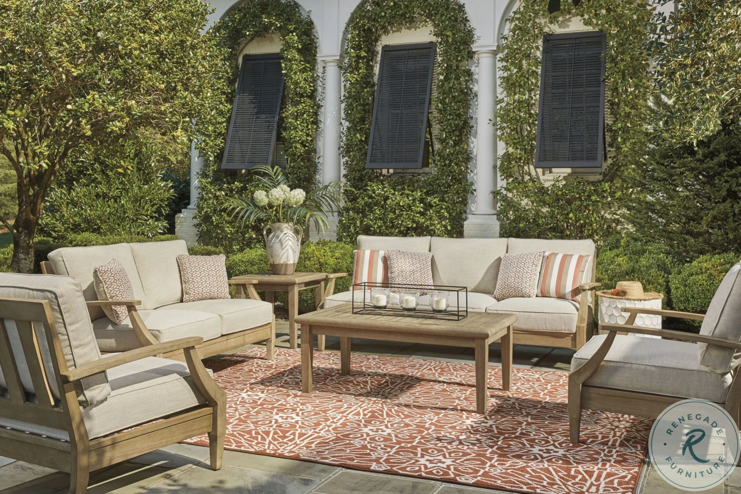 Clare View Beige Outdoor Living Room Set With Cushion - Image 3