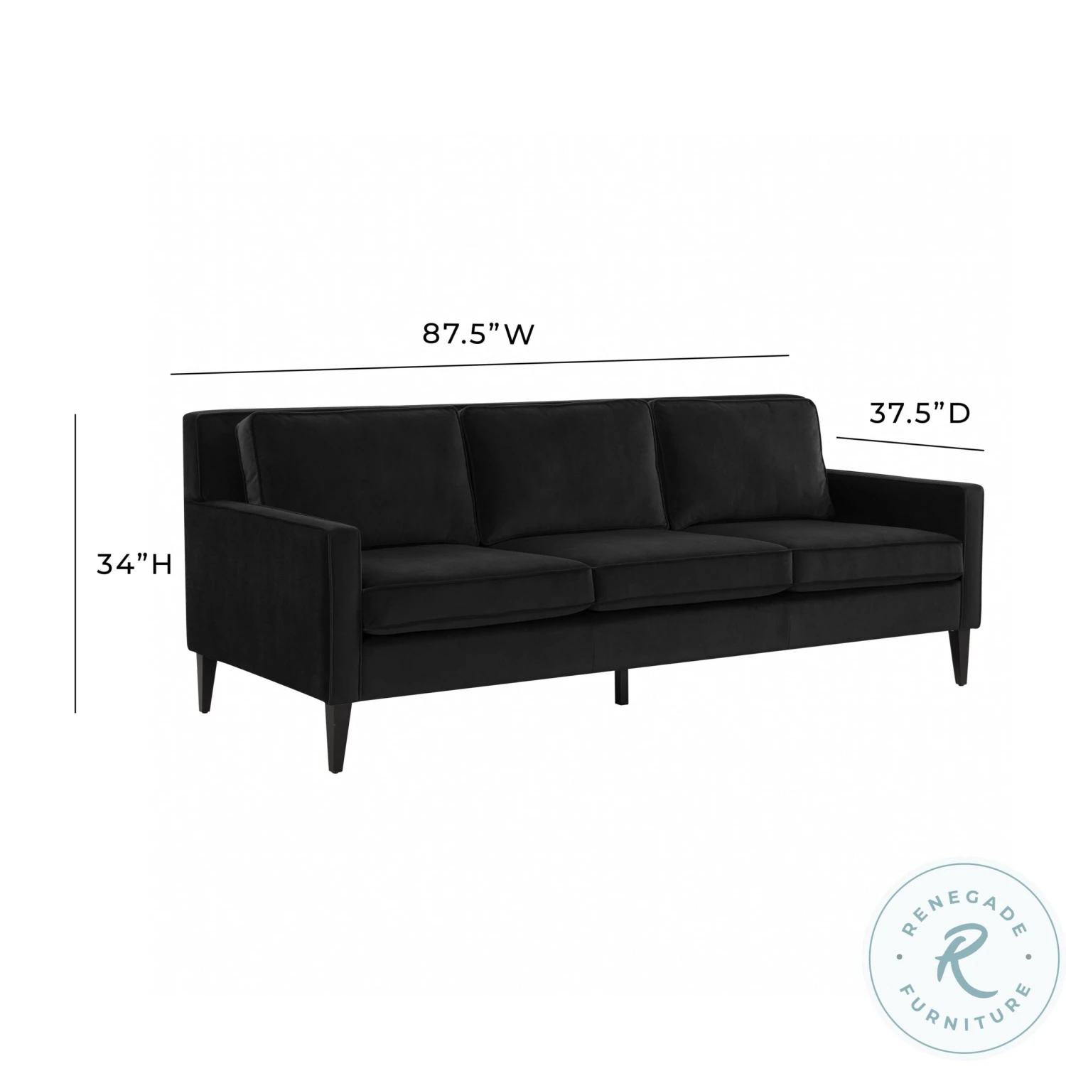 Luna Onyx Black Velvet Sofa - Image 6