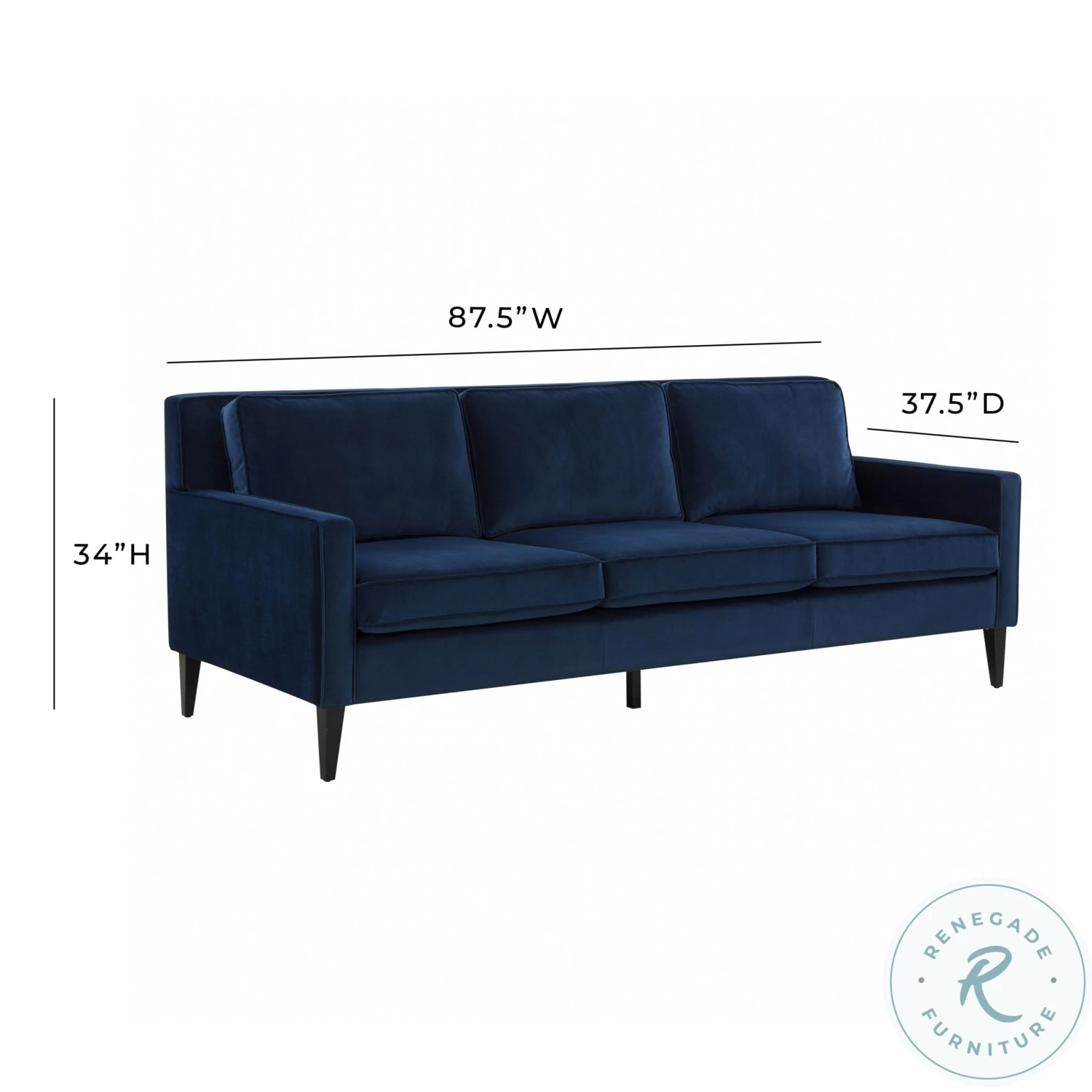 Luna Sapphire Blue Velvet Sofa - Image 6