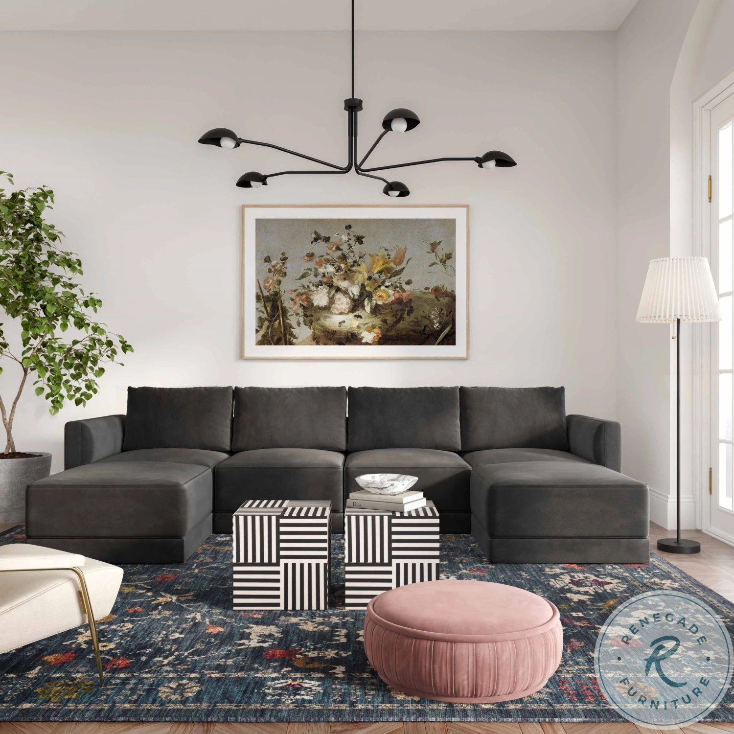 Willow Charcoal Velvet Ottoman - Image 2