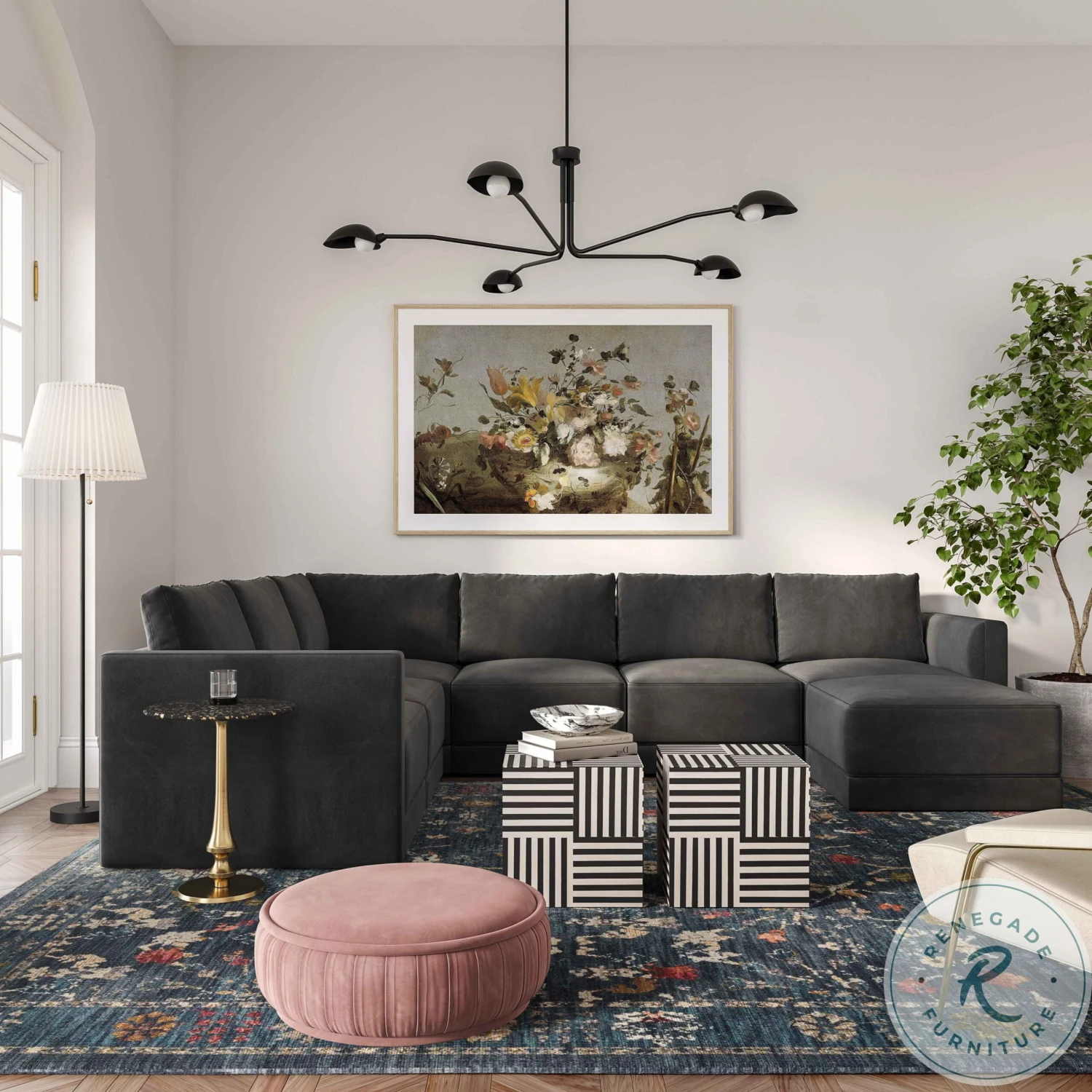 Willow Charcoal Velvet Ottoman - Image 5