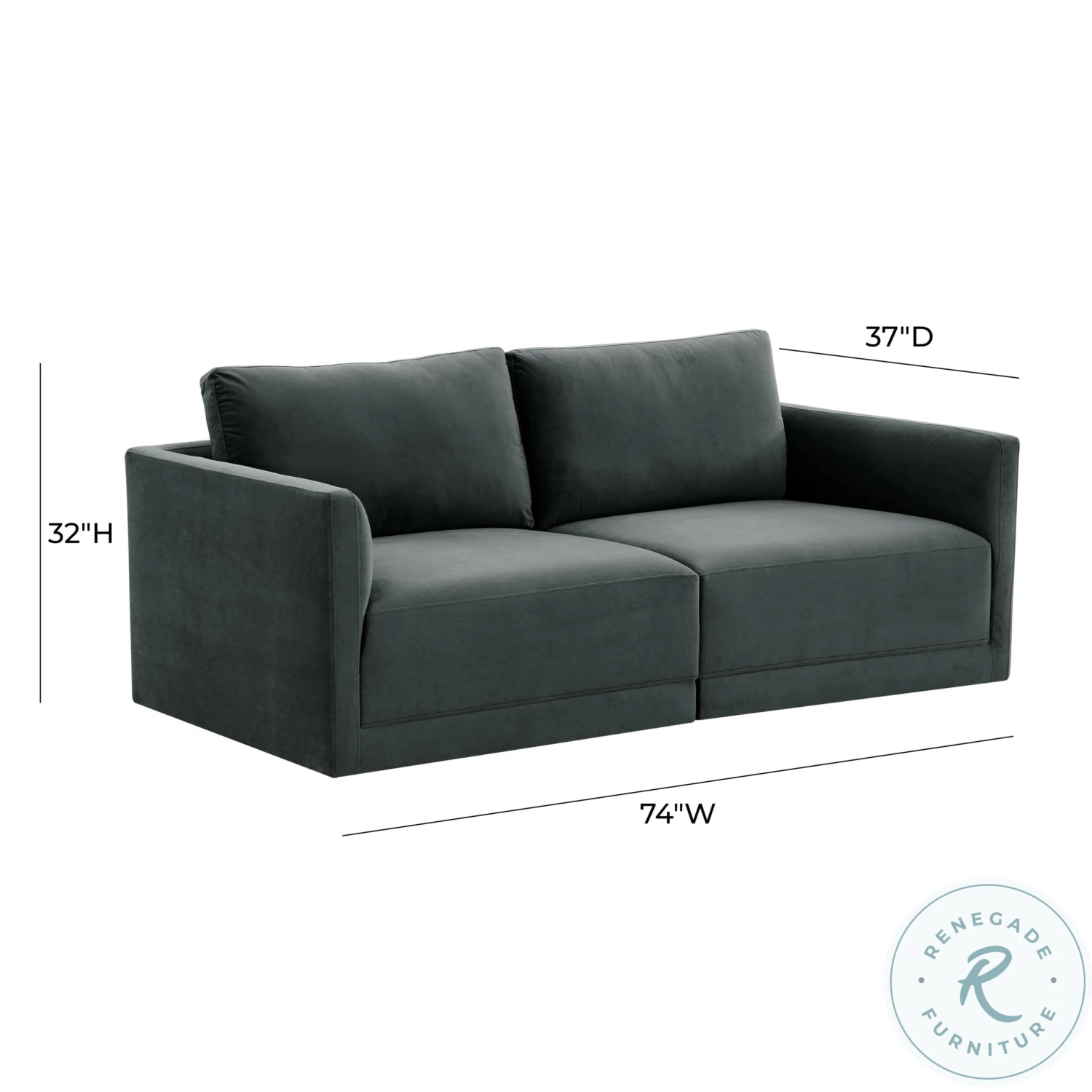 Willow Charcoal Modular Velvet Loveseat - Image 3