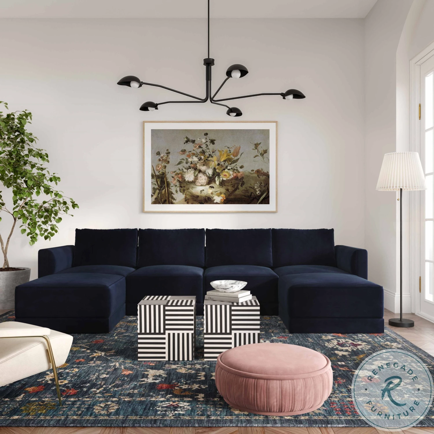 Willow Navy Velvet Ottoman - Image 2