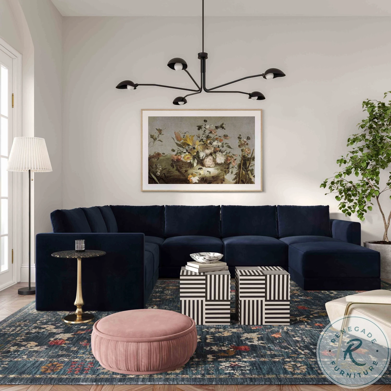 Willow Navy Velvet Ottoman - Image 5