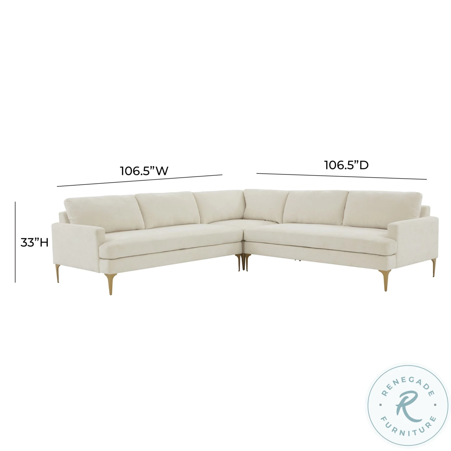 Serena Cream Sectional With Brass Legs - Image 9