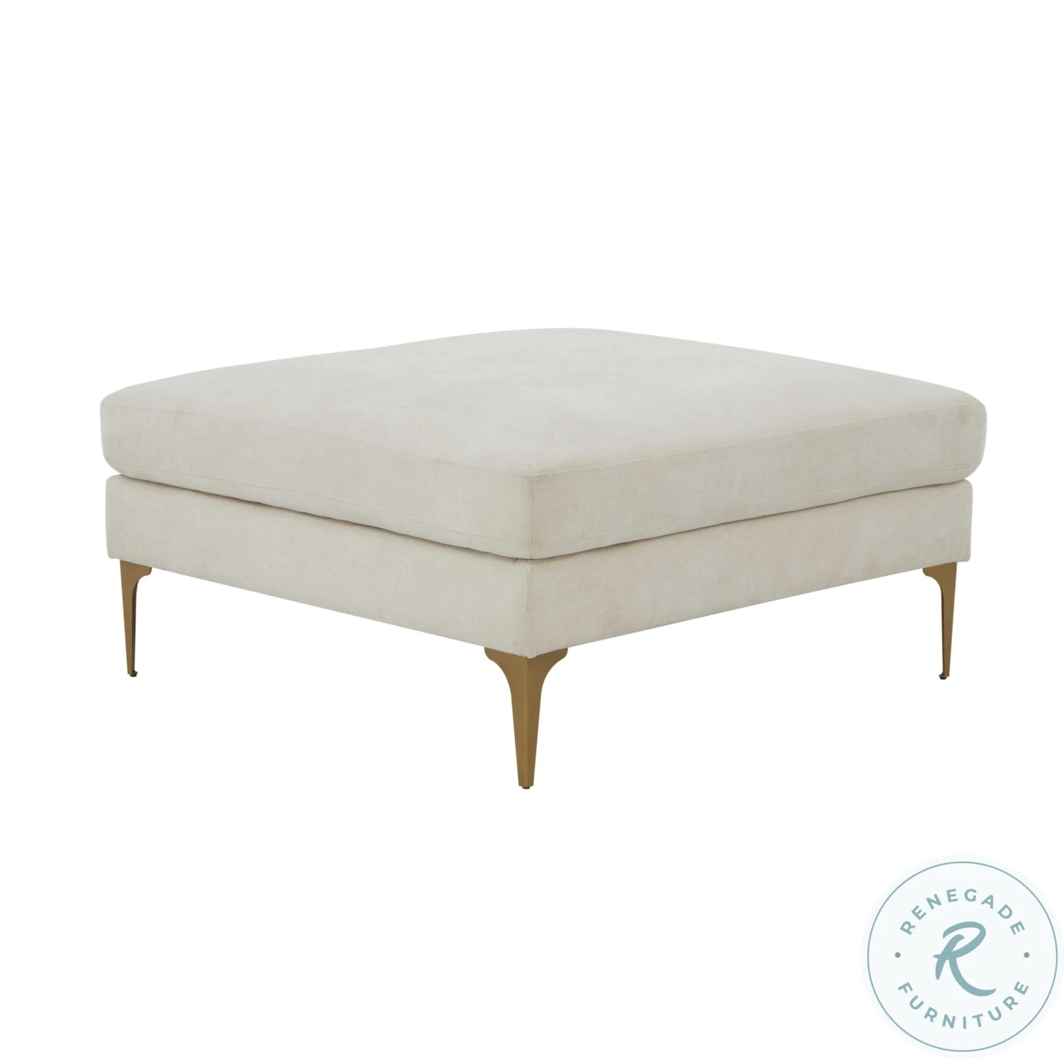 Serena Cream Velvet Ottoman With Brass Legs - Image 3