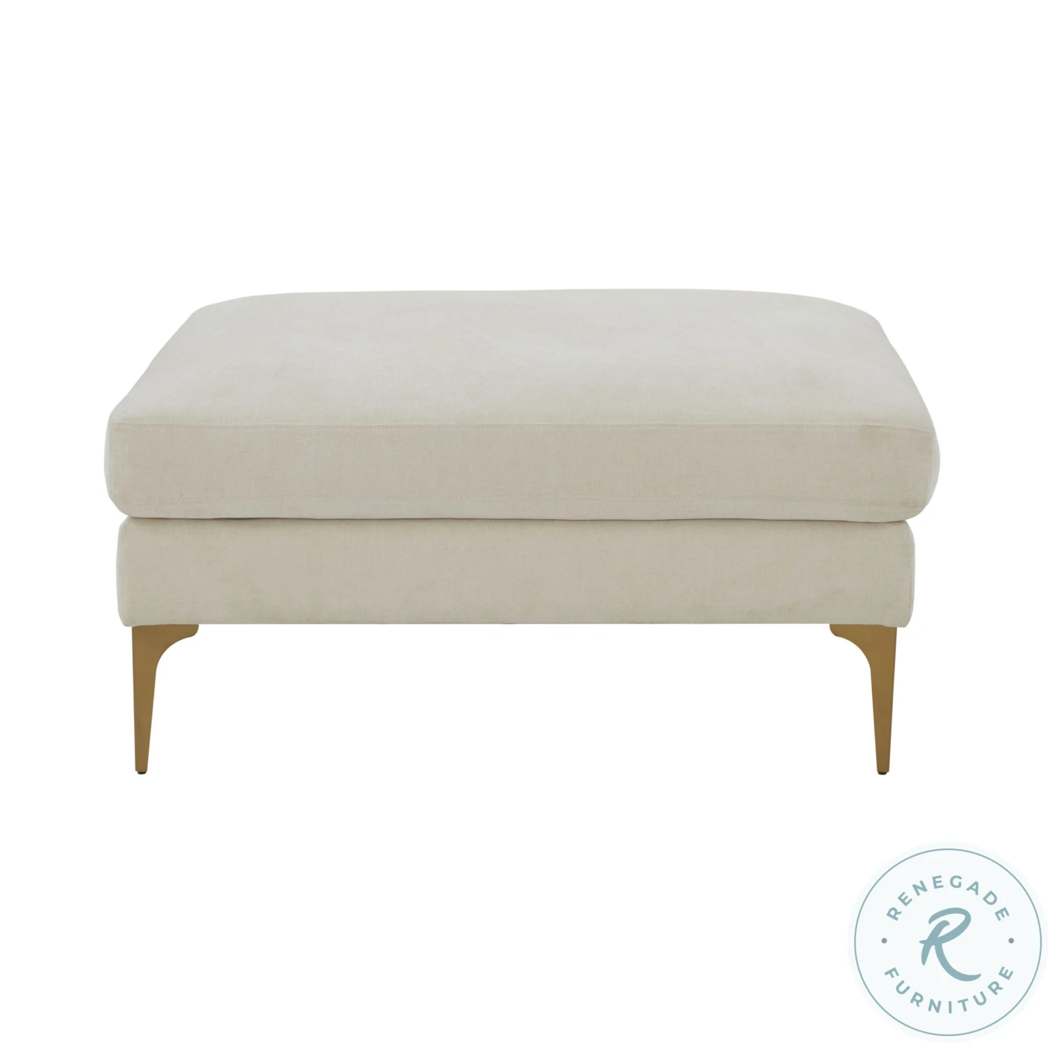 Serena Cream Velvet Ottoman With Brass Legs