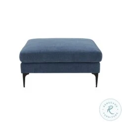 Serena Blue Velvet Ottoman With Black Legs