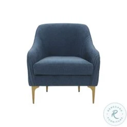 Serena Blue Velvet Accent Chair With Brass Legs
