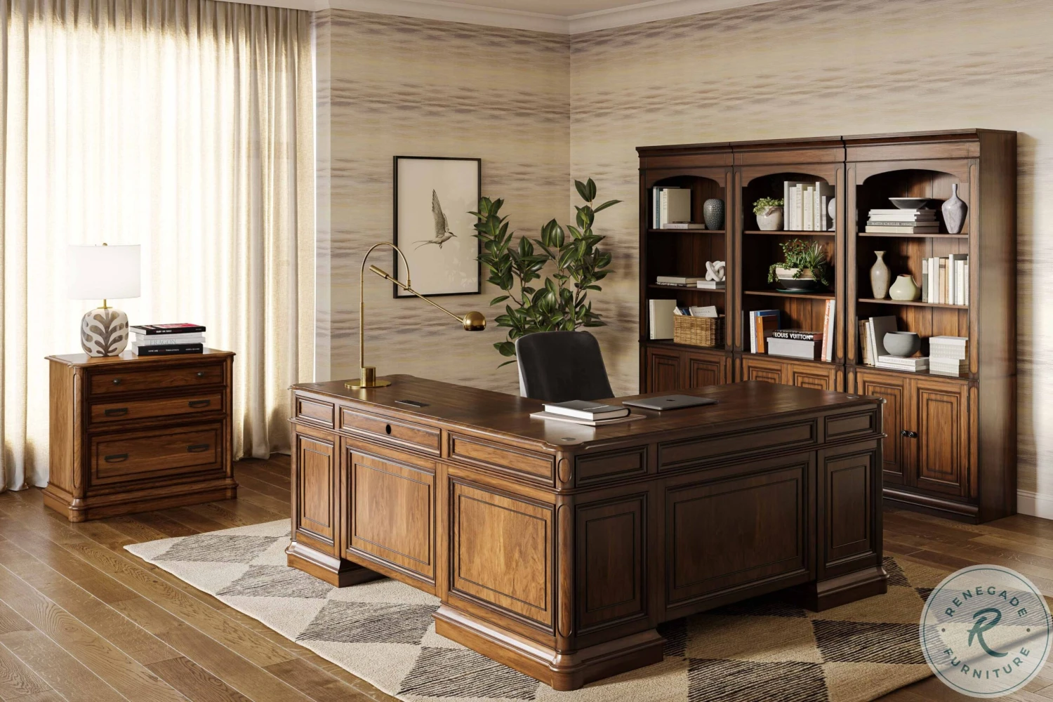 Roanoke Cherry L-Shaped Home Office Set