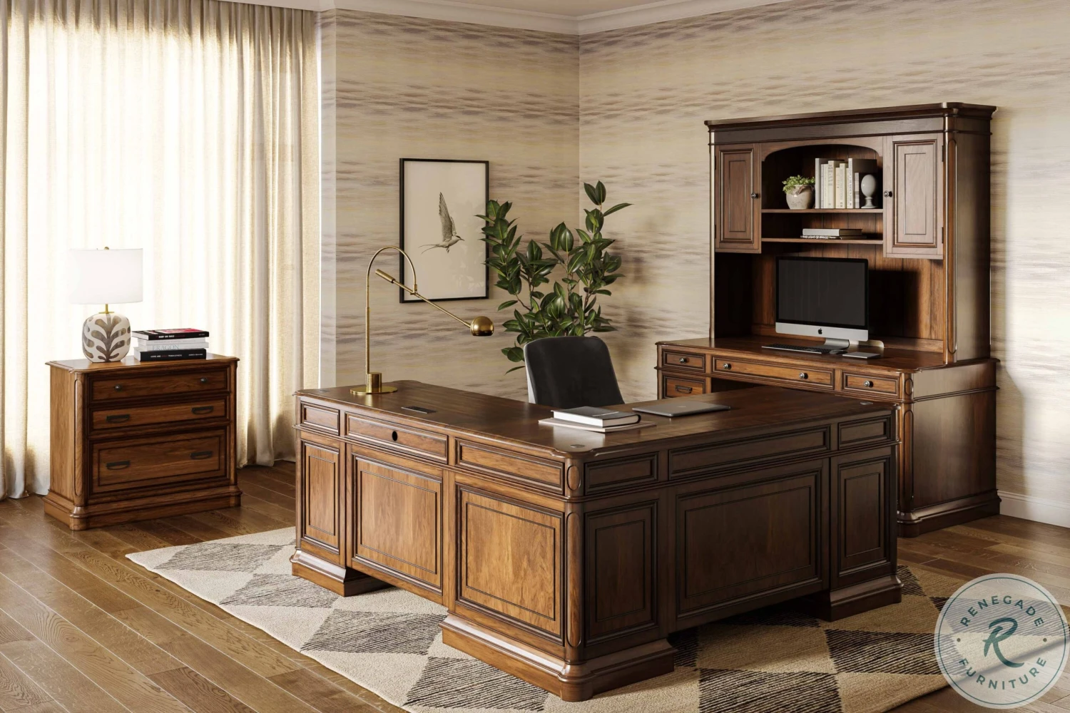 Roanoke Cherry L-Shaped Home Office Set - Image 2