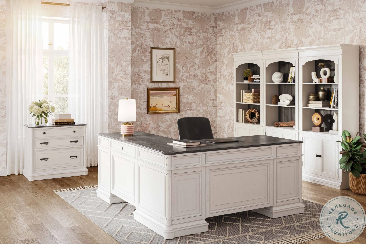Roanoke White L-Shaped Home Office Set