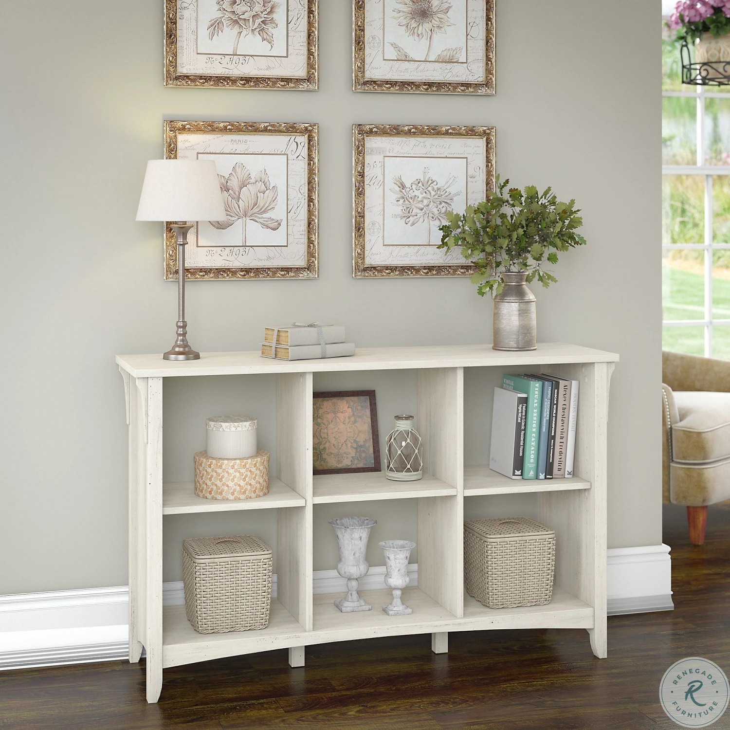 Salinas Antique White 6 Cube Organizer Console Table - Image 5