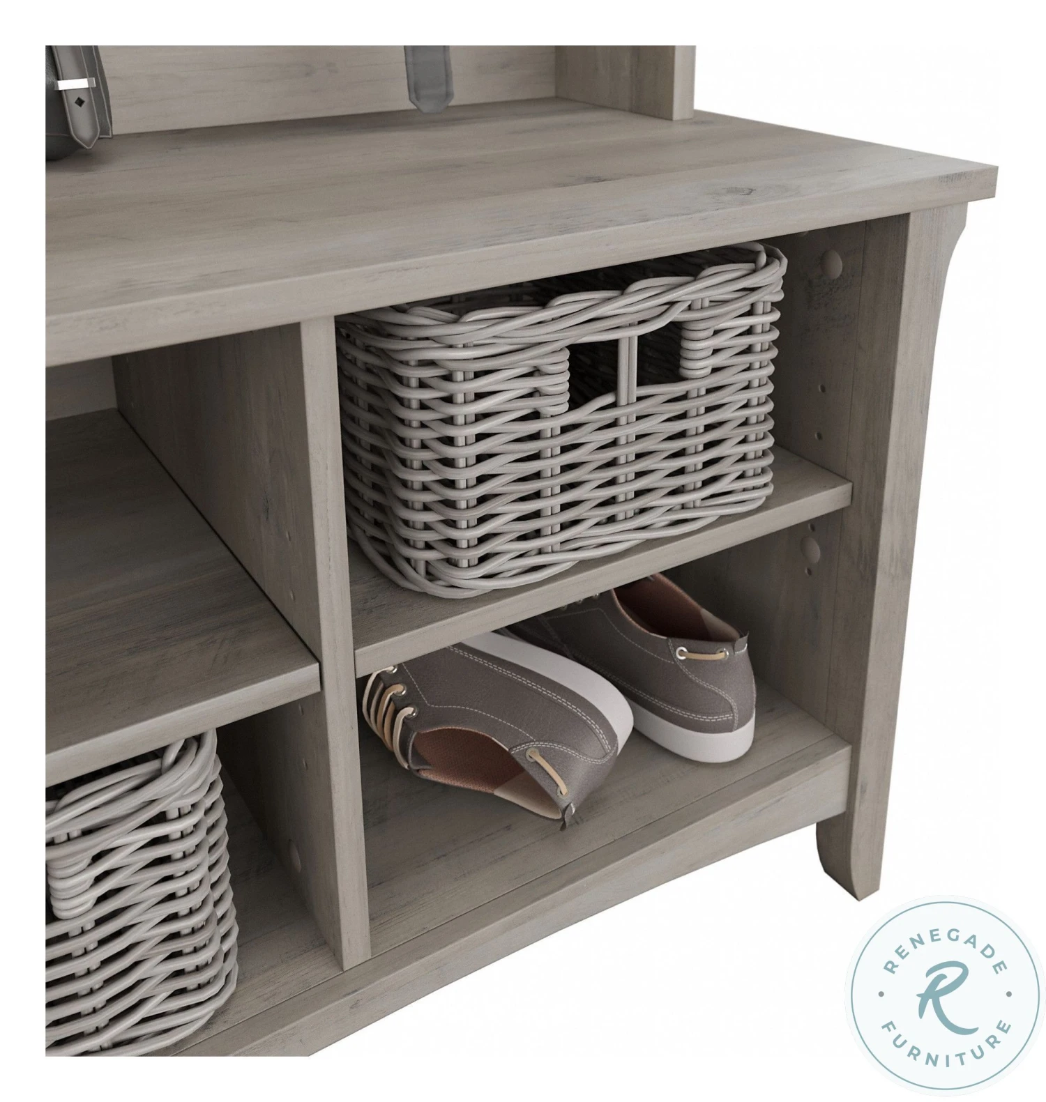 Salinas Driftwood Gray Hall Tree With Shoe Storage Bench - Image 4