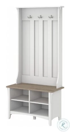 Salinas Pure White And Shiplap Gray Hall Tree With Shoe Storage Bench