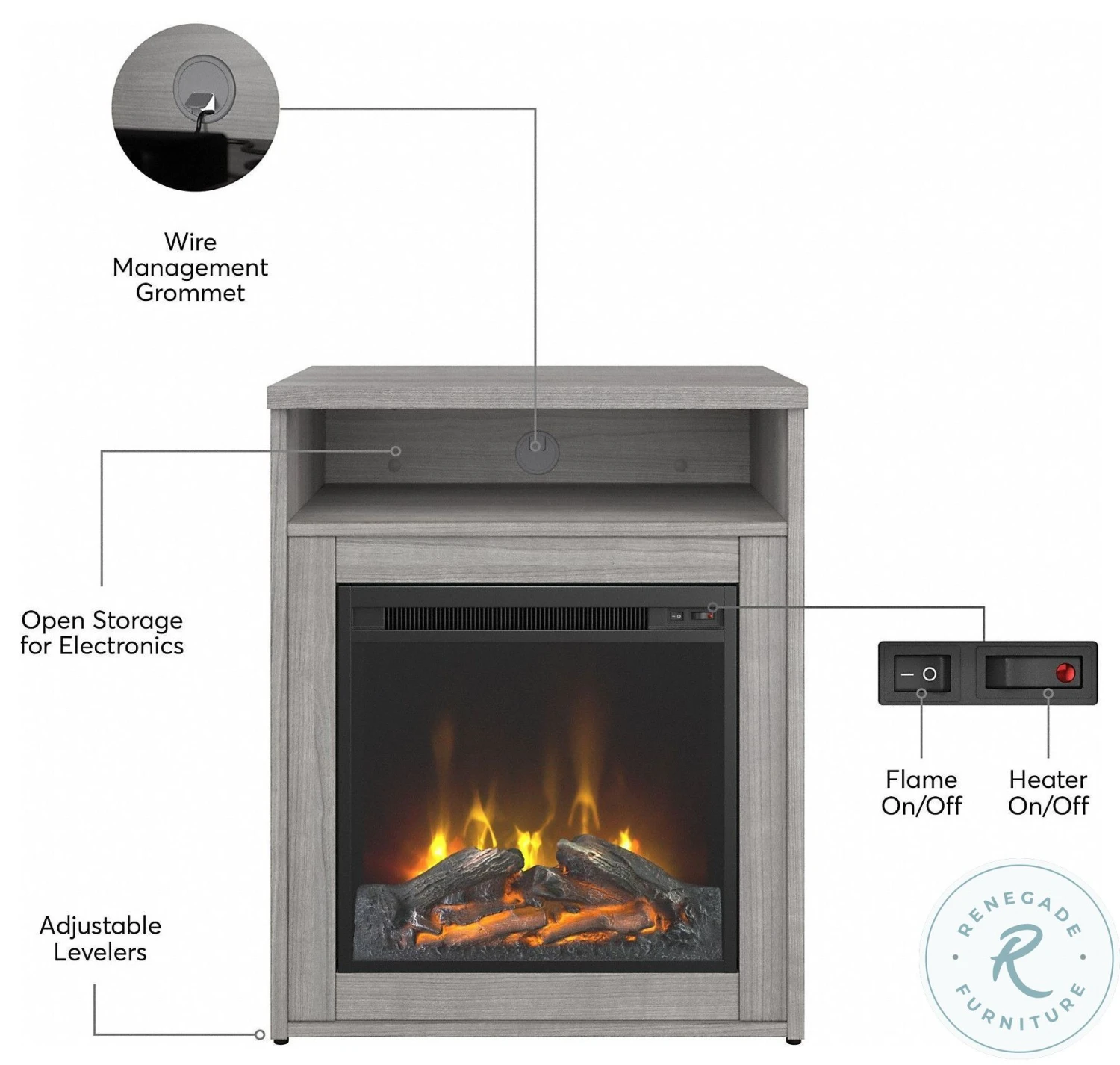 Studio C Platinum Gray 24" Electric Fireplace With Shelf - Image 3