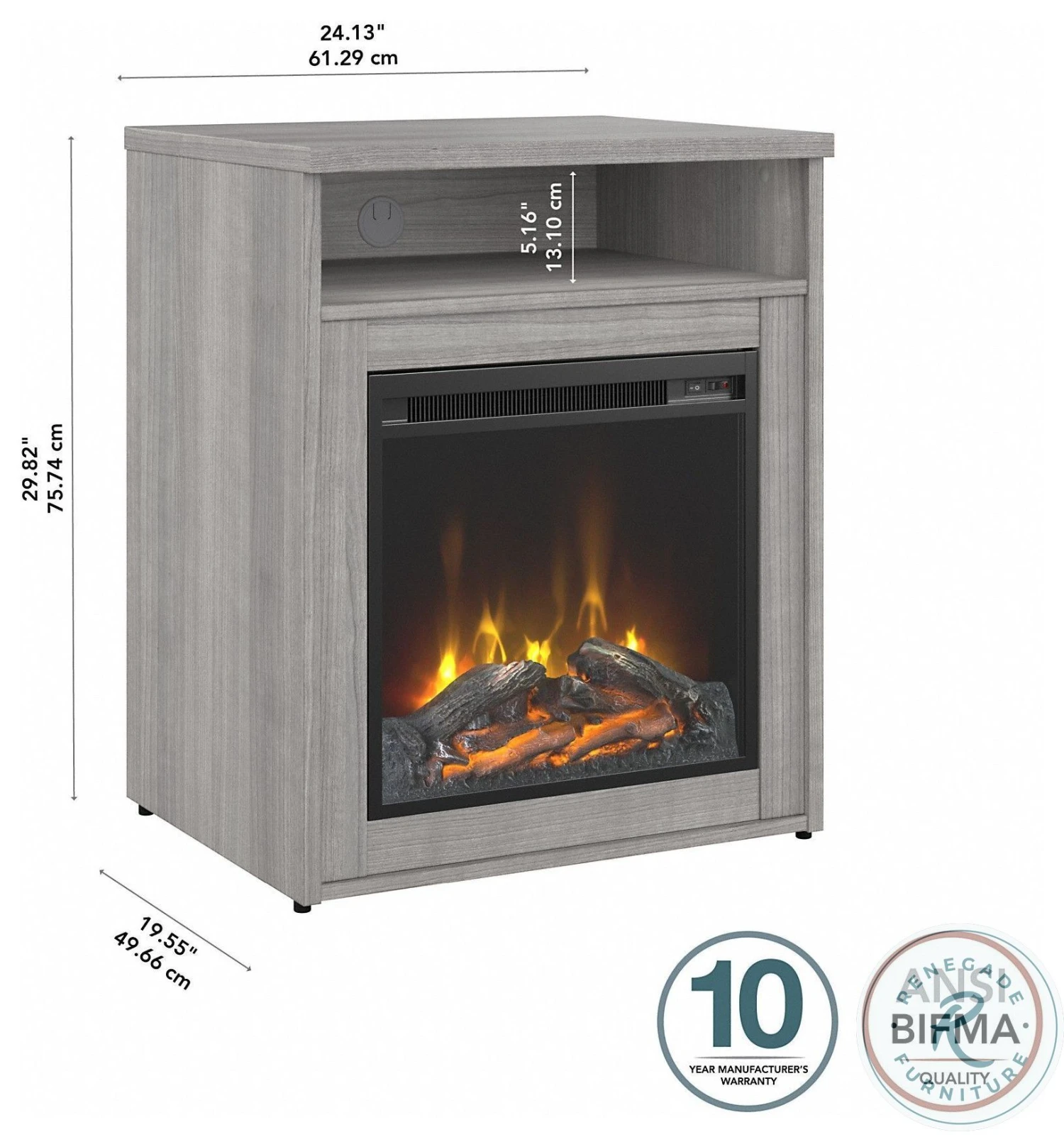 Studio C Platinum Gray 24" Electric Fireplace With Shelf - Image 2