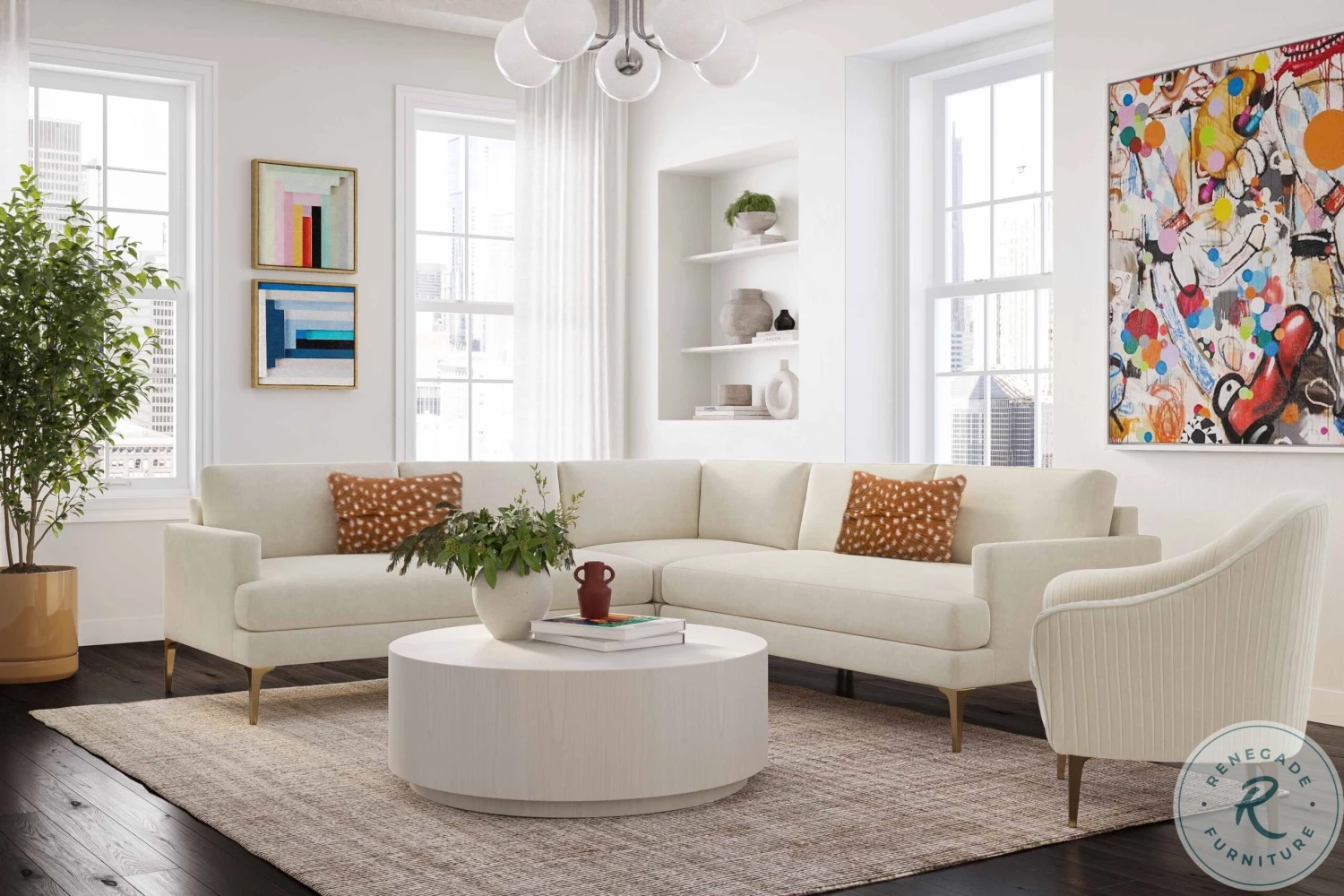 Serena Cream Sectional With Brass Legs