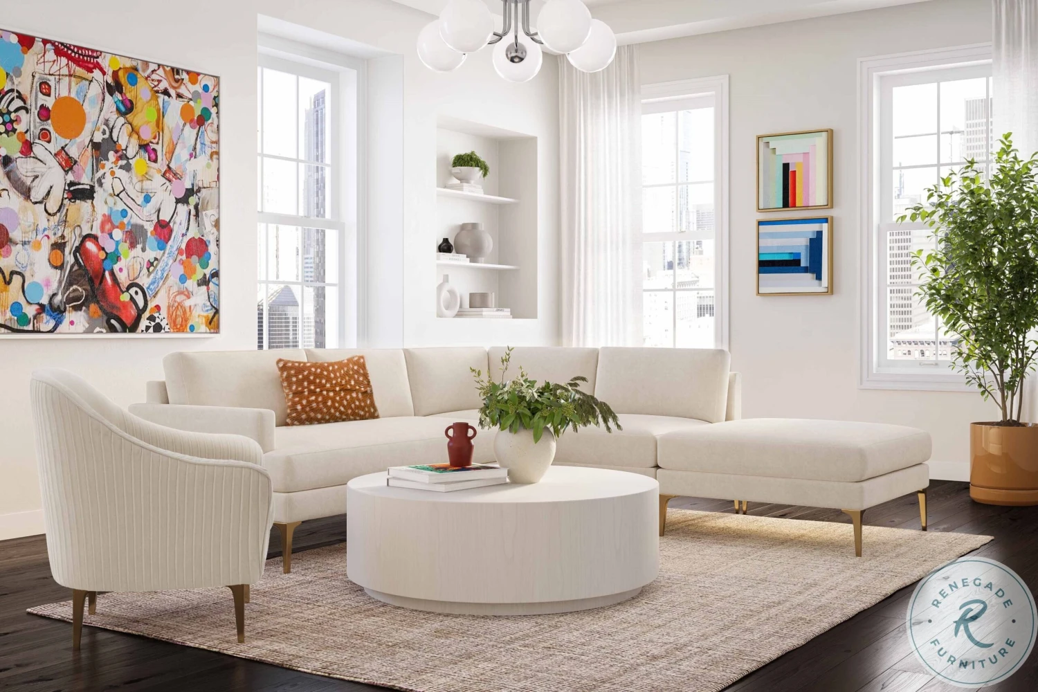 Serena Cream Sectional With Brass Legs - Image 10