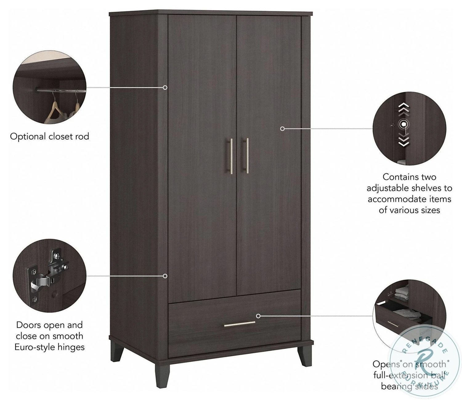 Somerset Storm Gray Large Armoire Cabinet - Image 3