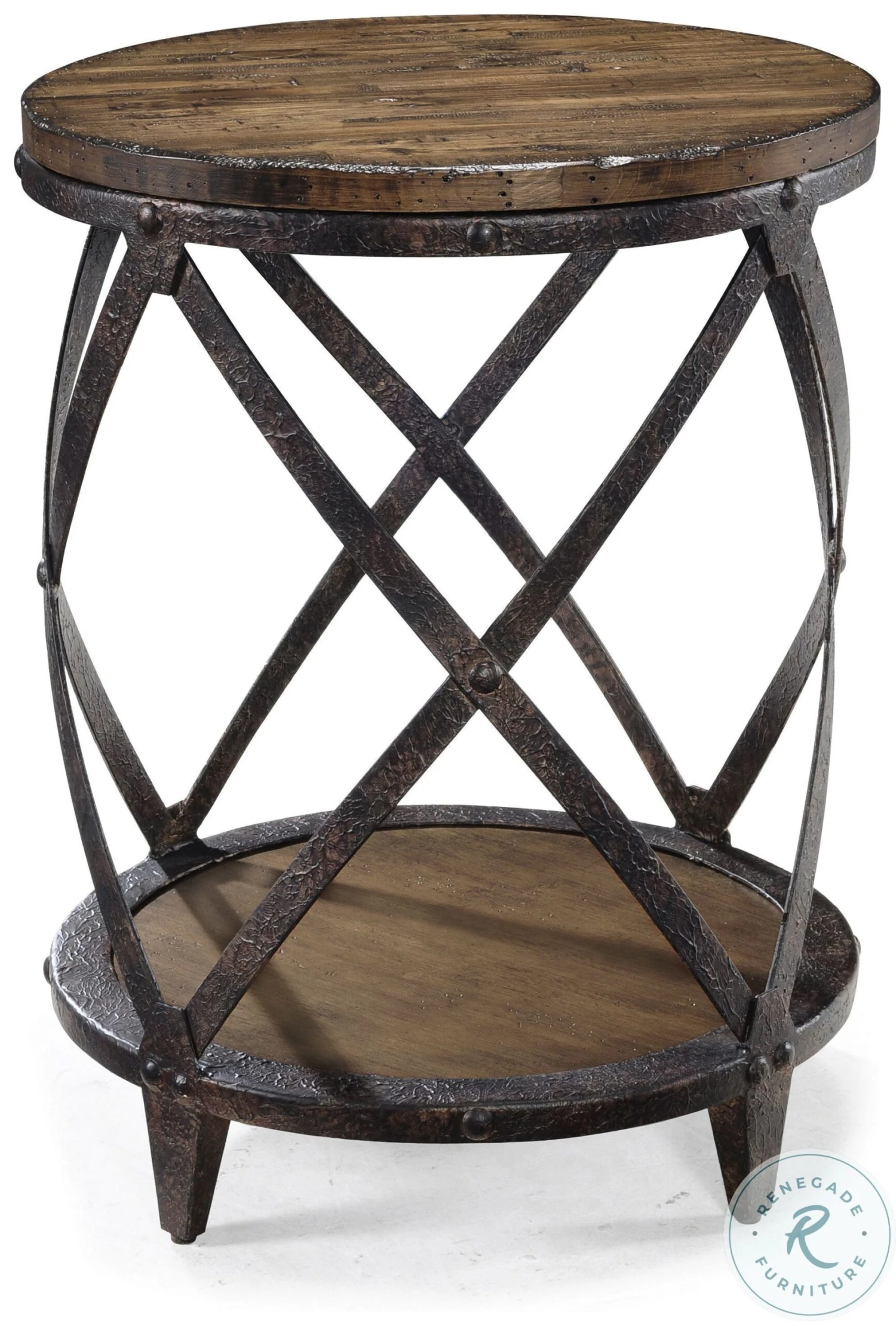 Pinebrook Distressed Natural Pine Round Accent Table
