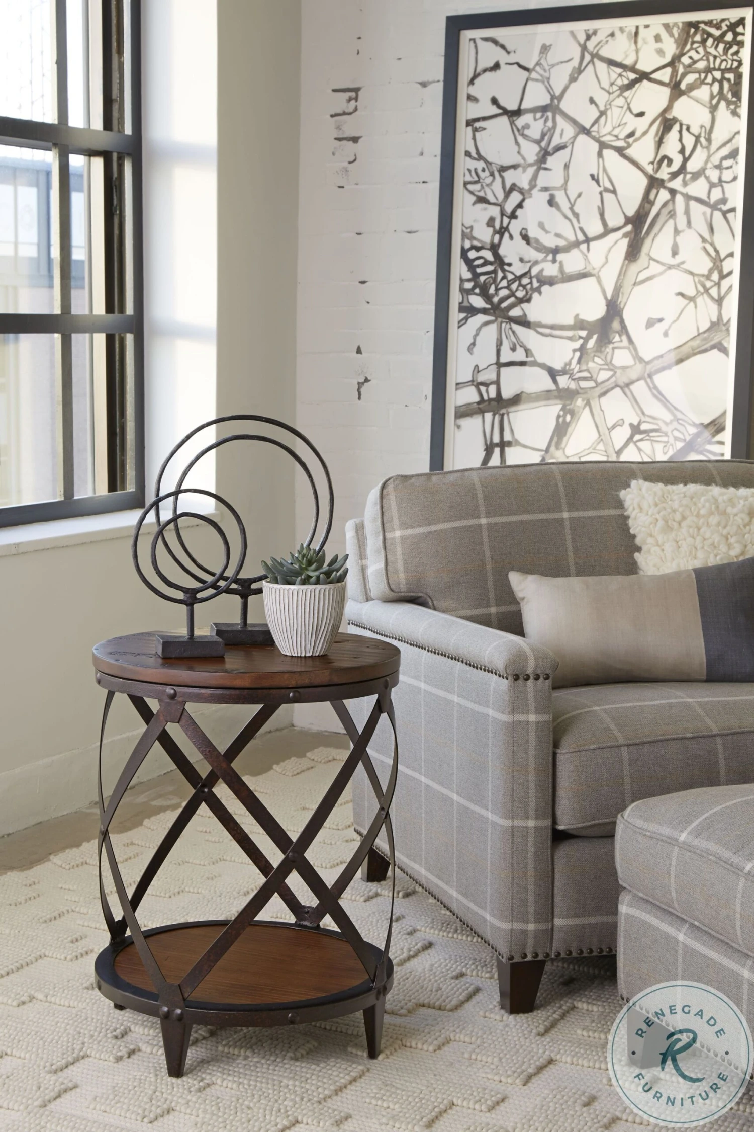 Pinebrook Distressed Natural Pine Round Accent Table - Image 2