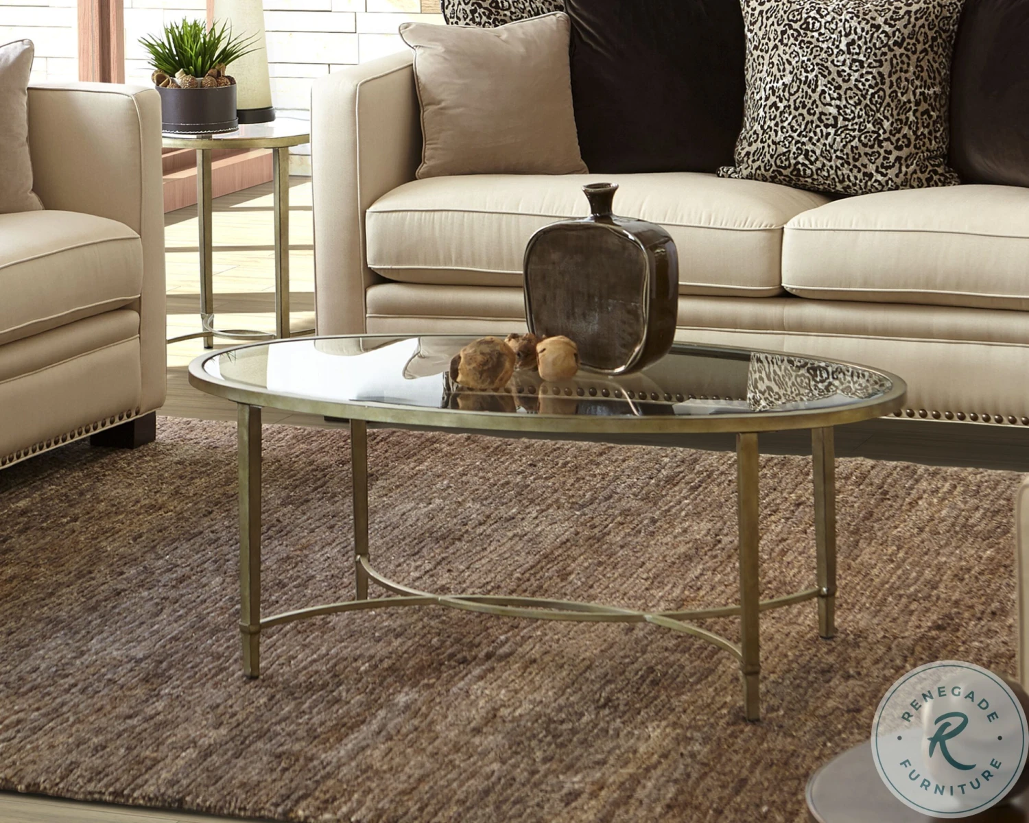 Copia Antiqued Silver With Gold Tint Oval Occasional Table Set