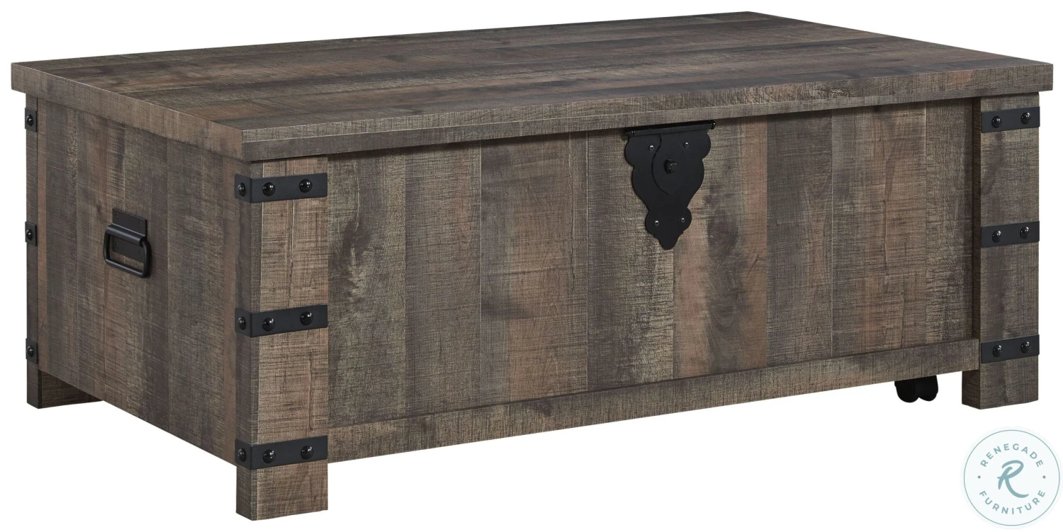 Hollum Rustic Brown Lift Top Occasional Table Set - Image 3