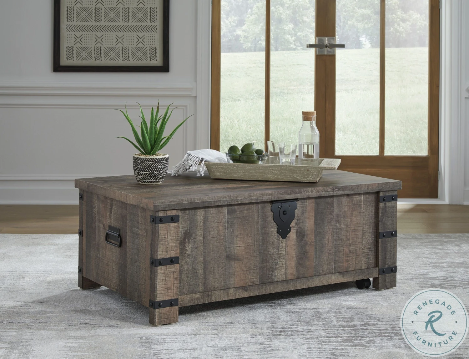 Hollum Rustic Brown Lift Top Occasional Table Set