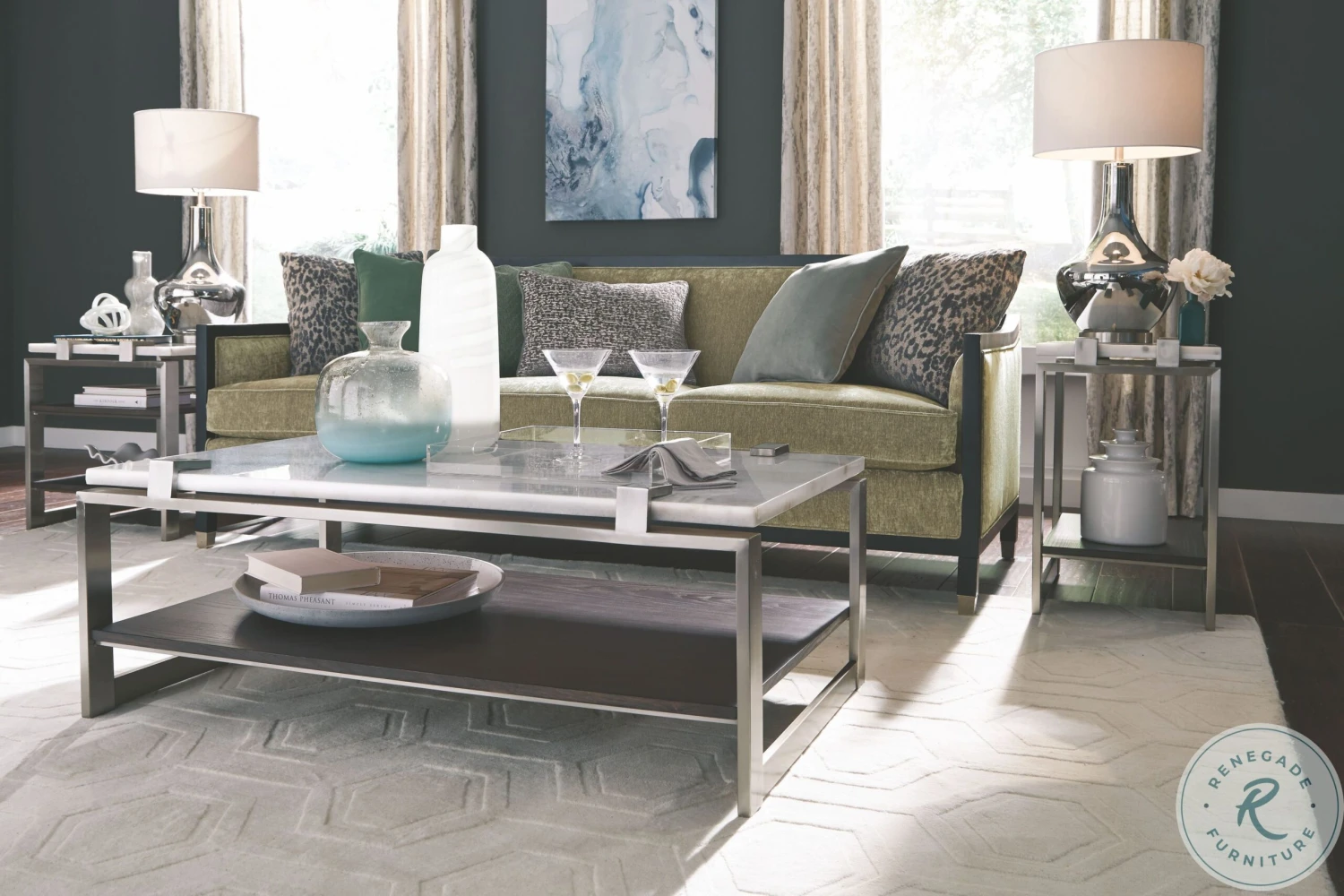 Paradox Pearl White And Roasted Almond Metal Rectangular Occasional Table Set - Image 2