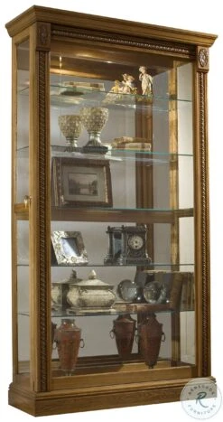 20484 Warm Honey Brown Two Way Sliding Door Curio Cabinet