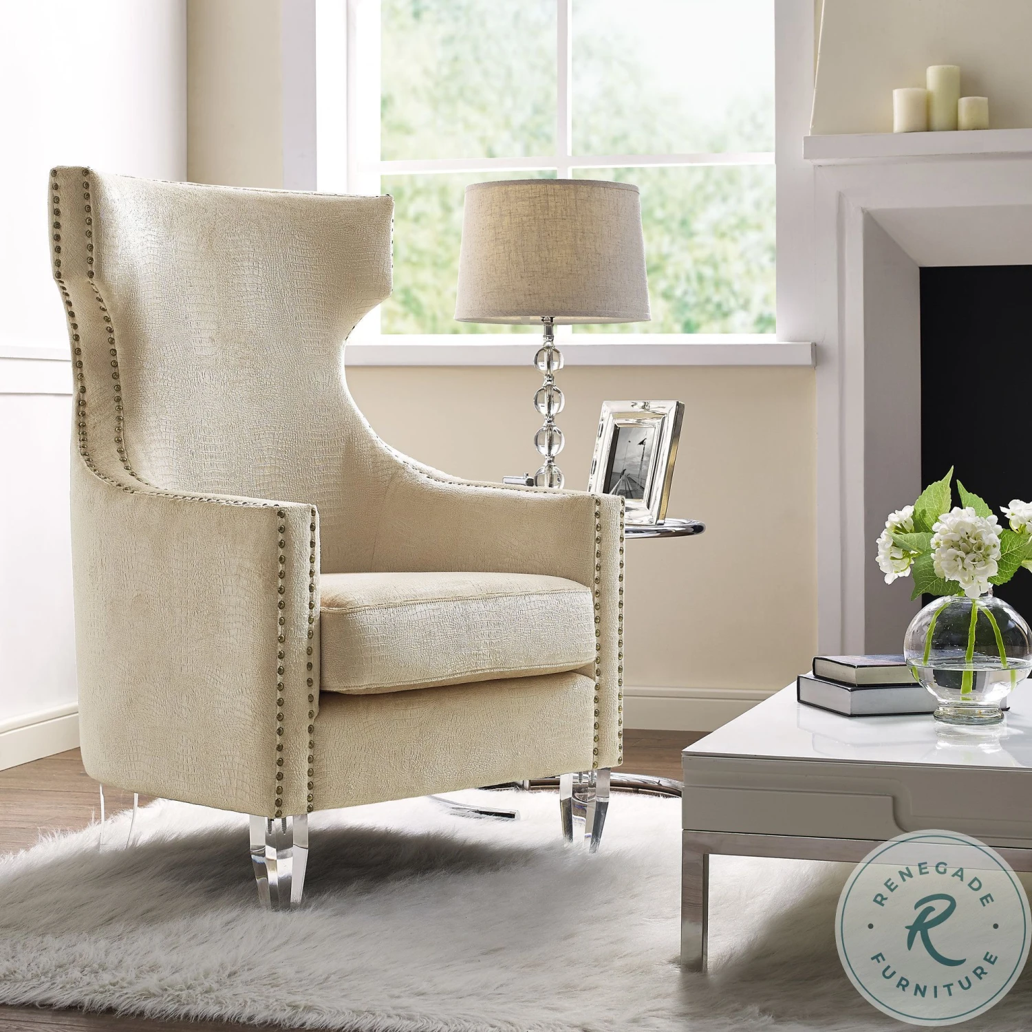 Gramercy Gold Croc Velvet Wing Chair - Image 2