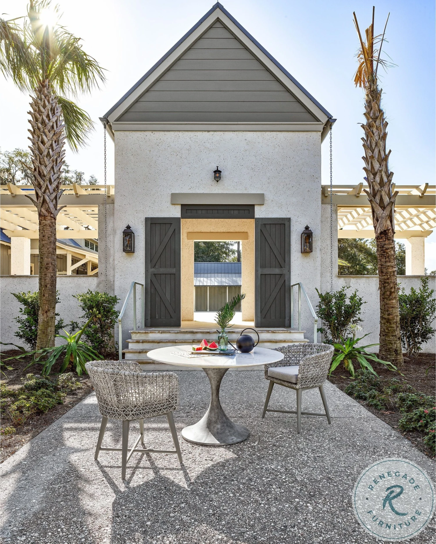 Universal Coastal Living Santa Cruz Faux Marble Outdoor Dining Set