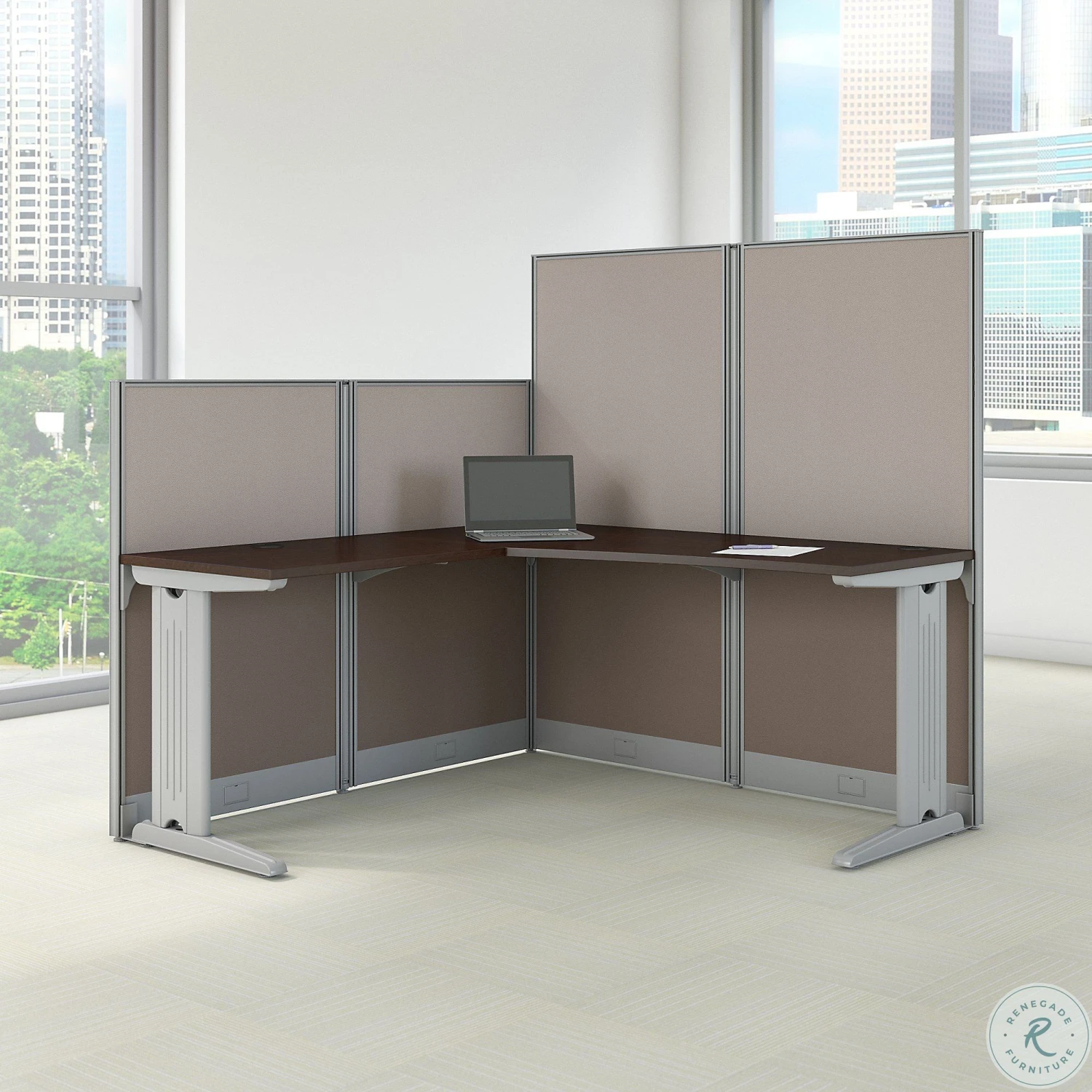 Mocha Cherry L Shaped Cubicle Workstation - Image 6
